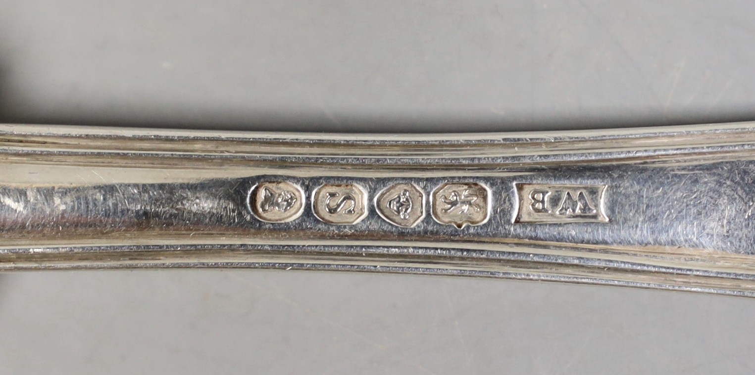 Two 19th century silver fish slices, Kings pattern by William Bateman, London, 1833, 32.1cm and fiddle pattern, William Eaton, London 1844